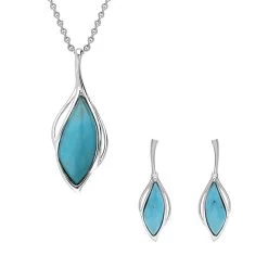 Sterling Silver Turquoise Open Marquise Two Piece Set