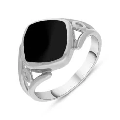 Sterling Silver Whitby Jet Cushion Cut Ring
