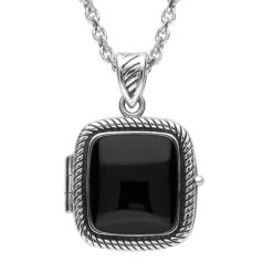 Sterling Silver Whitby Jet Cushion Rope Edge Locket