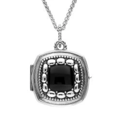 Sterling Silver Whitby Jet Cushion Shaped Locket
