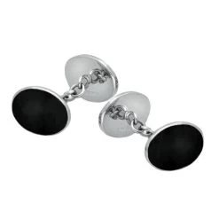 Sterling Silver Whitby Jet Four Stone Chain Cufflinks