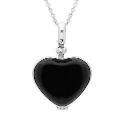 Sterling Silver Whitby Jet Glass Heart Locket