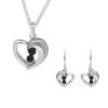 Sterling Silver Whitby Jet Half Ridge Stone Heart Two Piece Set