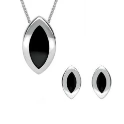 Sterling Silver Whitby Jet Marquise Two Piece Set