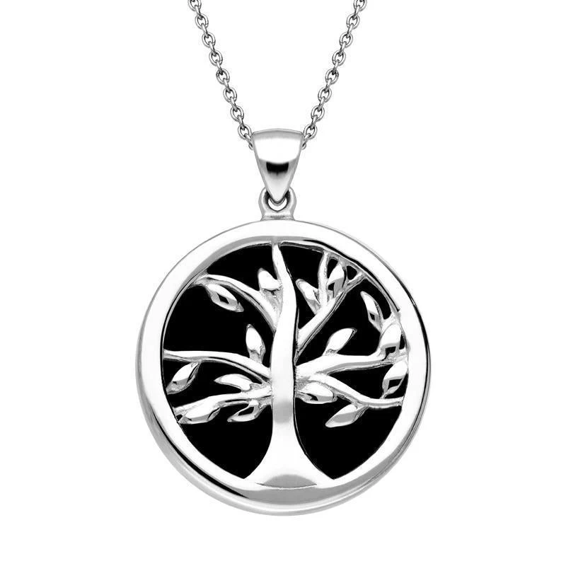Sterling Silver Whitby Jet Medium Round Tree Of Life Two Piece Set - Image 2