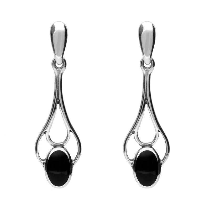Sterling Silver Whitby Jet Oval Spoon Drop Four Piece Set - Image 3