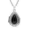 Sterling Silver Whitby Jet Pear Patterned Locket Necklace