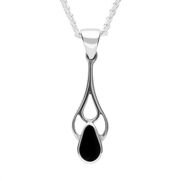 Sterling Silver Whitby Jet Pear Shaped Spoon Necklace And Earring Set - Image 2