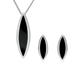 Sterling Silver Whitby Jet Toscana Long Marquise Two Piece Set