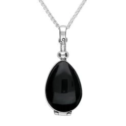 Sterling Silver Whitby Jet And Glass Pear Shaped Locket