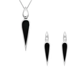 Sterling Silver Whitby Jet Toscana Pear Drop Two Piece Set