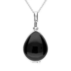 Sterling Silver Whitby Jet Glass Pear Shaped Locket