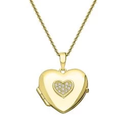 Yellow Gold Plated Sterling Silver Cubic Zirconia Heart Keepsake Locket