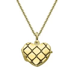 Yellow Gold Plated Sterling Silver Quilted Heart Keepsake Locket