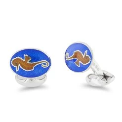 Deakin & Francis Cufflinks Sterling Silver Blue And Orange Enamel Seahorse