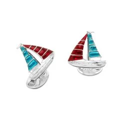 Deakin & Francis Sterling Silver Blue And Red Enamel Yacht Cufflinks