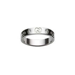 Gucci Icon 18ct White Gold Diamond Thin Band Ring D