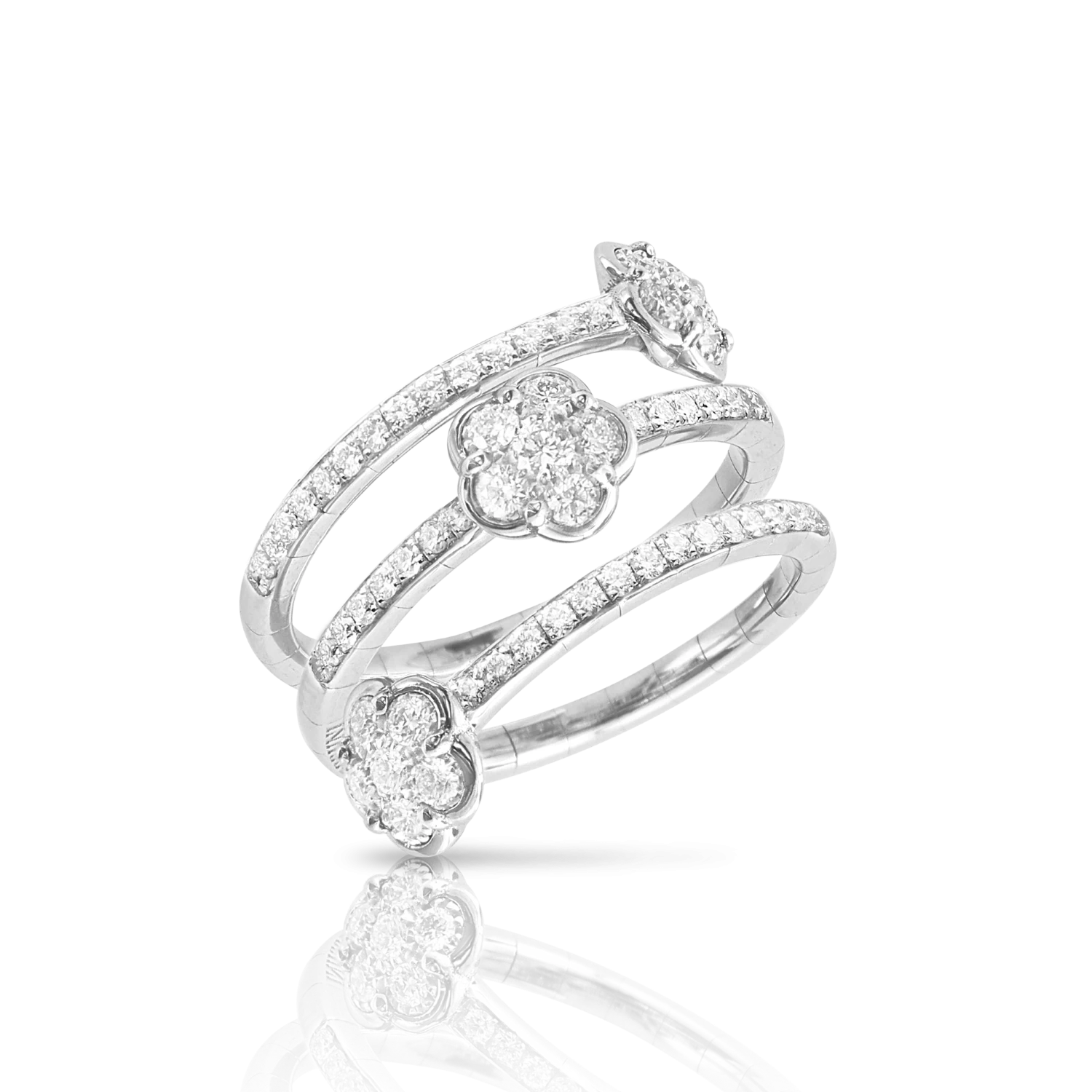 Pasquale Bruni Figlia Dei Fiori 18ct White Gold Diamond Three Flowers Twist Ring 1 Pasquale Bruni Figlia Dei Fiori 18ct White Gold Diamond Three Flowers Twist Ring