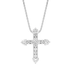 Picchiotti 18ct White Gold 1.80ct Diamond Round Brilliant And Heart Cut Cross Necklace D