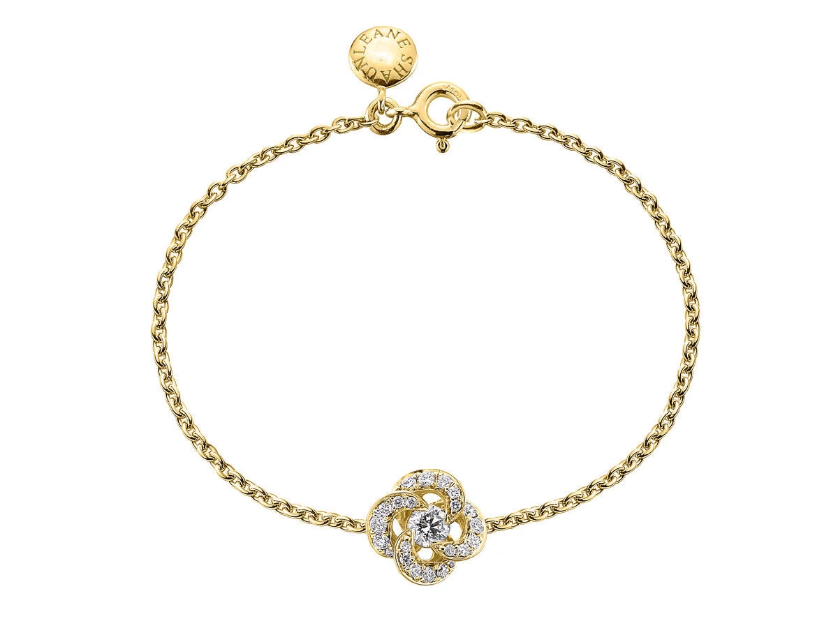 Shaun Leane Entwined 18ct Yellow Gold Diamond Pave Petal Flower Bracelet