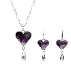 Sterling Silver Blue John Heart Two Piece Set