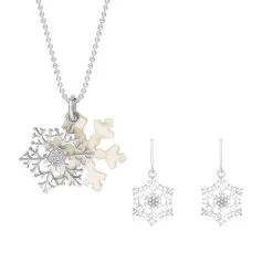 Sterling Silver Mother Of Pearl Cubic Zirconia Large Snowflake Two Piece Set,