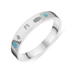 Sterling Silver Turquoise 0.09ct Diamond Queen's Jubilee Hallmark Princess Cut 4mm Ring