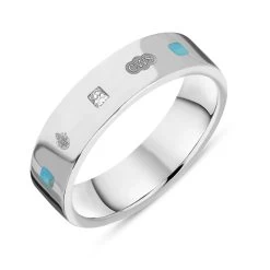 Sterling Silver Turquoise 0.12ct Diamond Queen's Jubilee Hallmark Princess Cut 5mm Ring