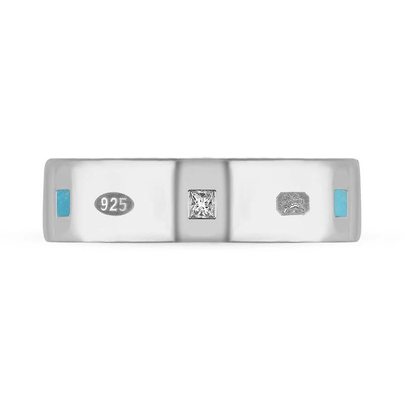 Sterling Silver Turquoise 0.18ct Diamond Queen's Jubilee Hallmark Princess Cut 6mm Ring 2 Sterling Silver Turquoise 0.18ct Diamond Queen's Jubilee Hallmark Princess Cut 6mm Ring - Image 2
