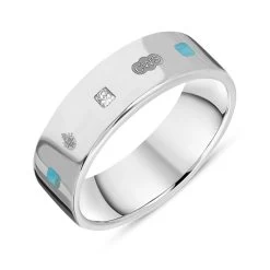 Sterling Silver Turquoise 0.18ct Diamond Queen's Jubilee Hallmark Princess Cut 6mm Ring