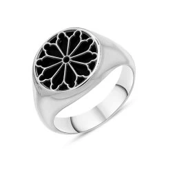 Sterling Silver Whitby Jet Whitby Abbey Window Large Round Ring