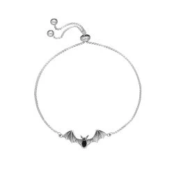 Sterling Silver Whitby Jet Bat Adjustable Bracelet