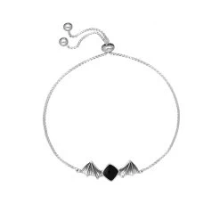 Sterling Silver Whitby Jet Cushion Stone Adjustable Bat Bracelet