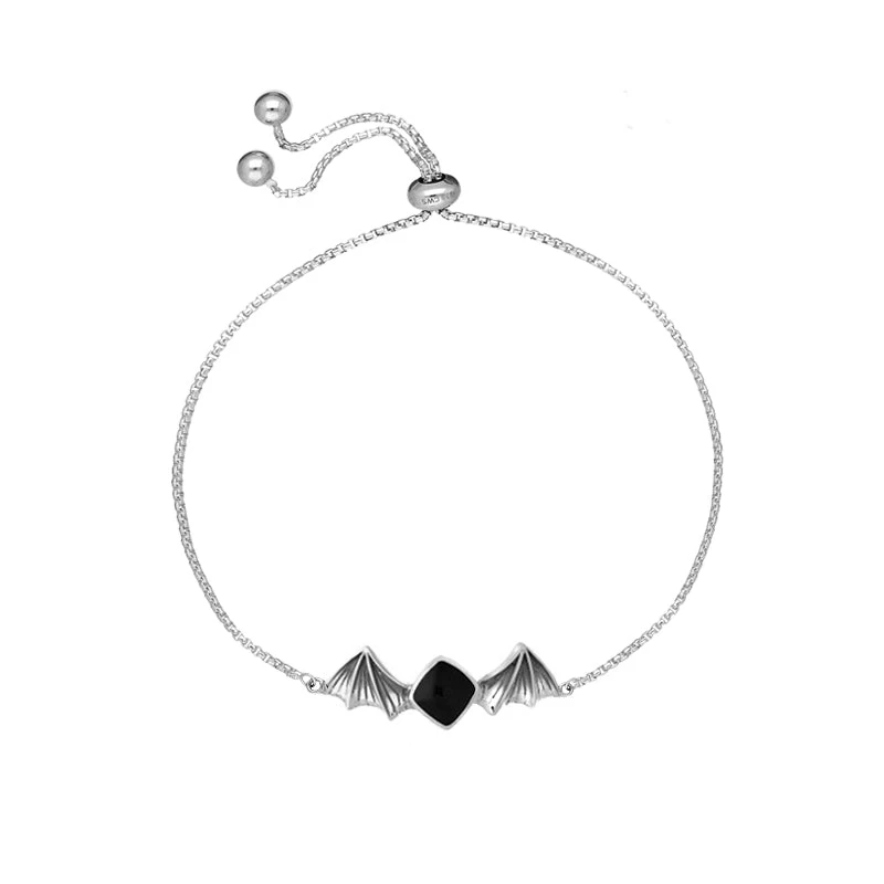 Sterling Silver Whitby Jet Cushion Stone Adjustable Bat Bracelet 1 Sterling Silver Whitby Jet Cushion Stone Adjustable Bat Bracelet