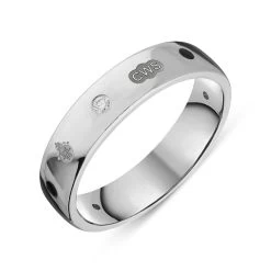 Sterling Silver Whitby Jet 0.08ct Diamond Queen's Jubilee Hallmark 5mm Ring