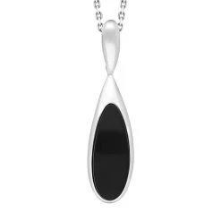 Sterling Silver Whitby Jet Long Curved Pear Necklace