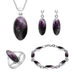 Sterling Silver Blue John Long Oval Four Piece Set