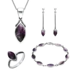 Sterling Silver Blue John Marquise Four Piece Set