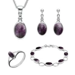 Sterling Silver Blue John Oval Four Piece Set