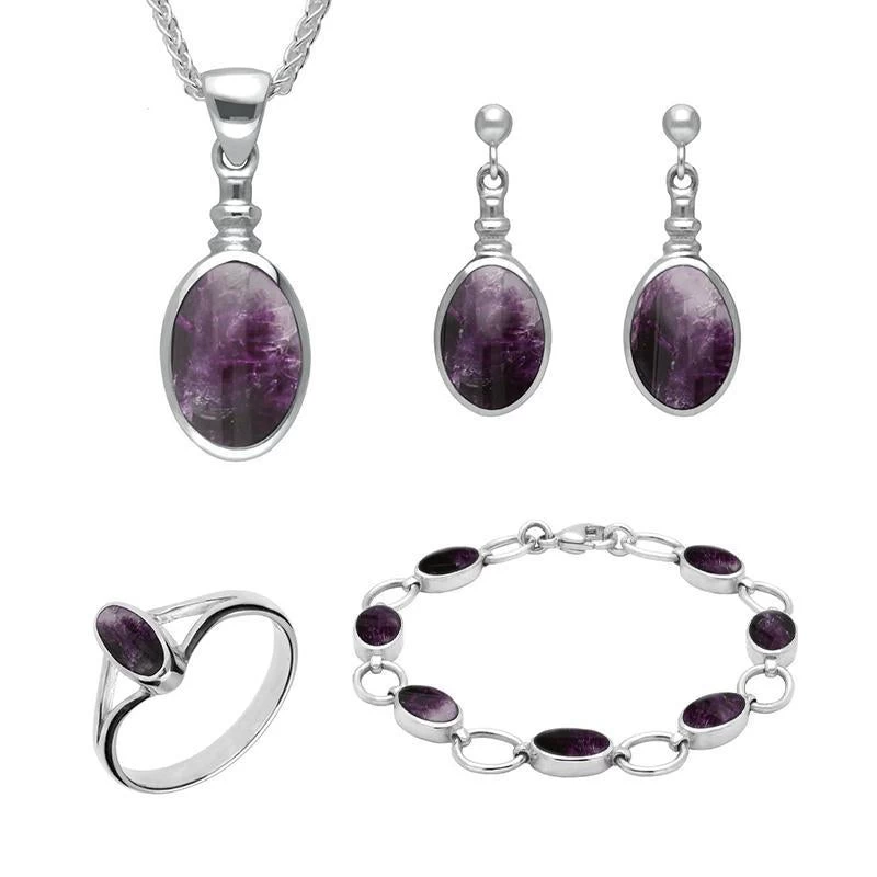 Sterling Silver Blue John Oval Four Piece Set 1 Sterling Silver Blue John Oval Four Piece Set