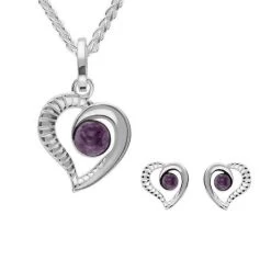 Sterling Silver Blue John Ridged Heart Two Piece Set