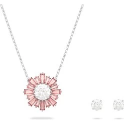 Swarovski Sunshine Rhodium Plated Pink Crystal Two Piece Set